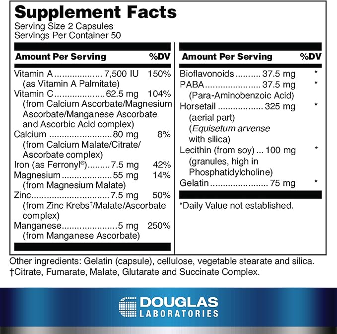 Douglas Laboratories Hair Skin &amp Nail Plus | Vitamins Minerals and Nutrients Formulated to Support Healthy Hair Skin and Nails | 100 Capsules