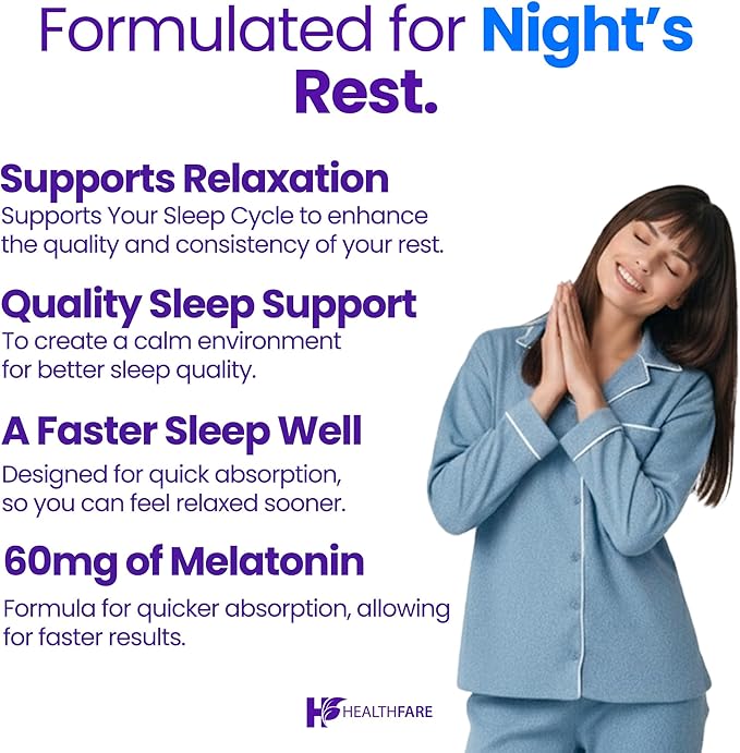 HealthFare Melatonin 60mg | Pack of 2 | 90 Veg Capsules Each | High-Strength Formula | Vegetarian Non-GMO Gluten-Free | Made in the USA