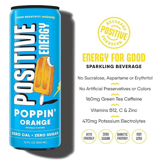 Positive Energy Drink - Variety Pack | Zero Sugar Zero Calorie 12oz Cans (Pack of 12) | Hydrating Electrolytes Immunity Support with Zinc Healthy Energy Boost