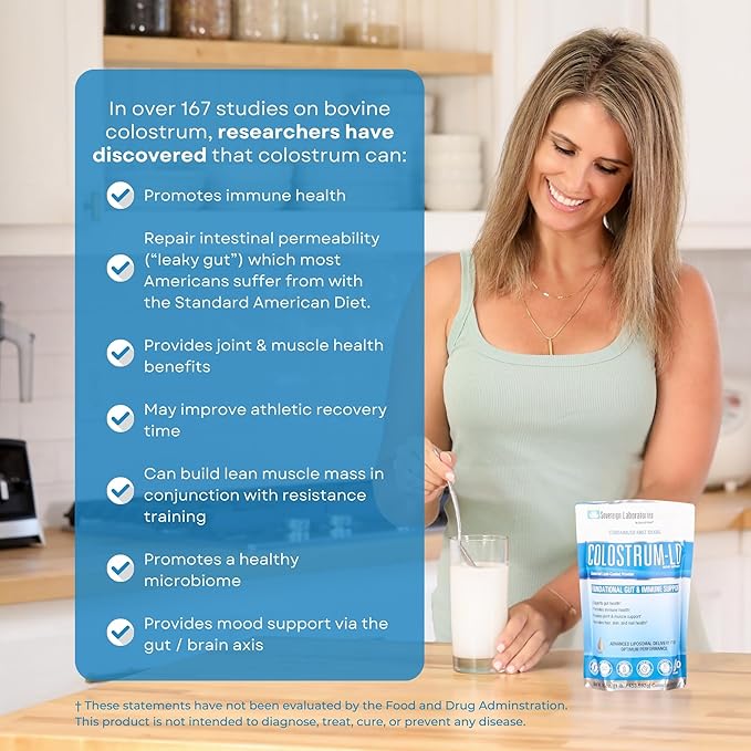 Colostrum-LD Liposomal Delivery - Colostrum Powder - Gluten-Free Lactose-Reduced - 68 Servings - Sovereign Laboratories - 12oz Vanilla