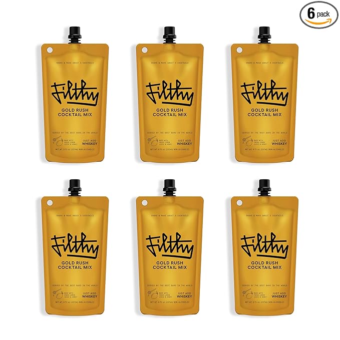 Filthy Gold Rush All Natural Cocktail Mixer - Made With Fresh Lemon Juice &amp American Honey - Balanced Sweet &amp Sour Cocktail Mix for Whiskey Gin and Non-Alcoholic Mocktails - 8 oz Pouch 6 Pac
