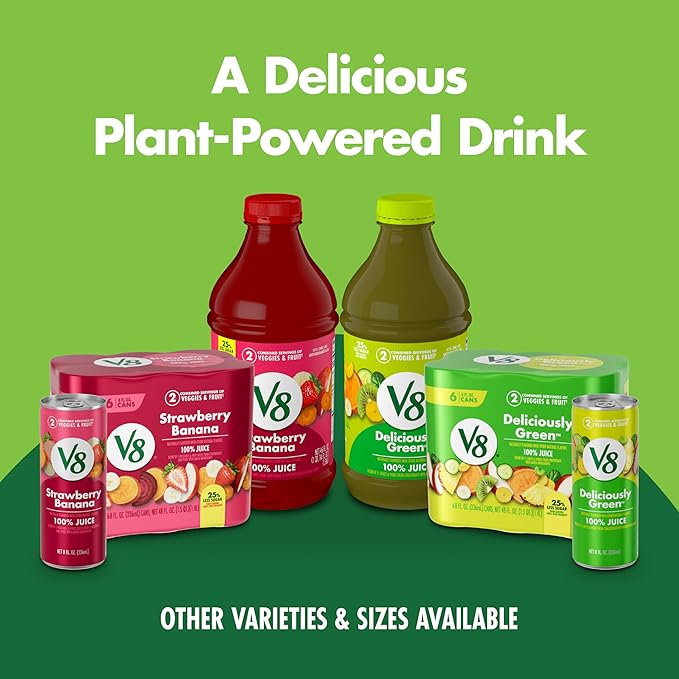 V8 Strawberry Banana 100% Fruit and Vegetable Juice 8 fl oz Can (48 Pack)