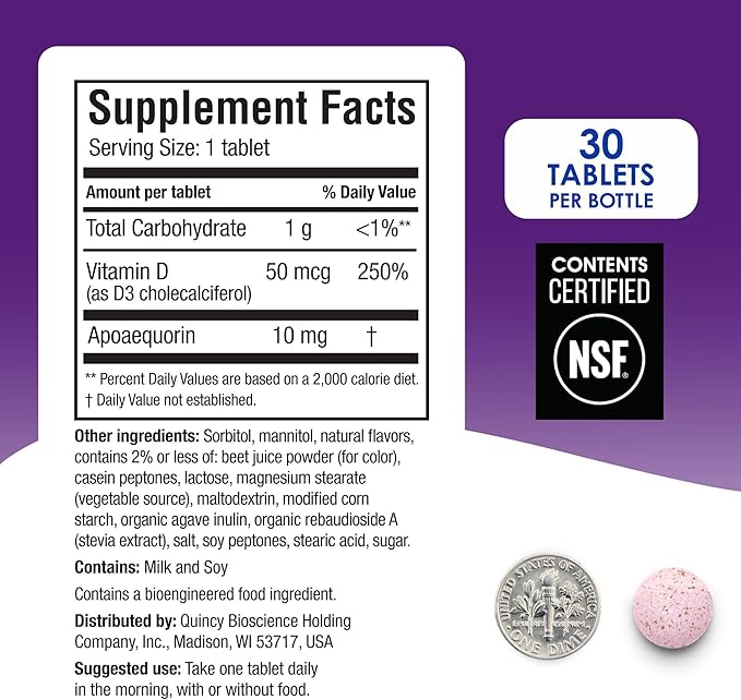 Prevagen Regular Strength Mixed Berry Chewables - 30 Tablets (1 Month Supply) 10mg of Apoaequorin Plus Vitamin D3 with 7-Day Pill Minder