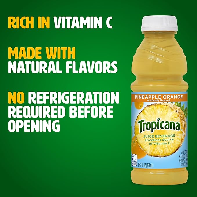 Tropicana Juice Drink 15.2 Bottles Pineapple Orange 15.2 Oz (Pack of 12)