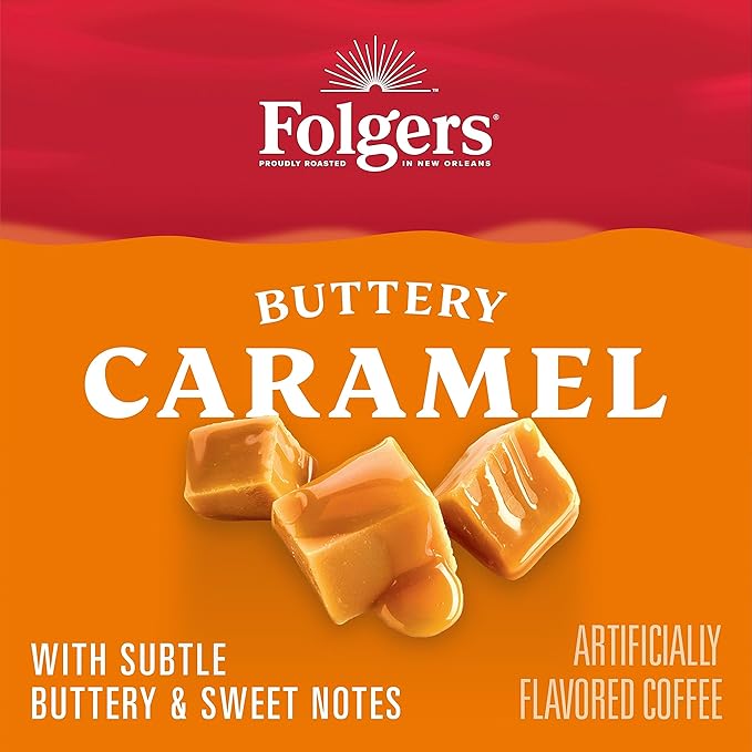 Folgers Buttery Caramel Flavored Ground Coffee 9.6 Ounce Canister (Pack of 6)
