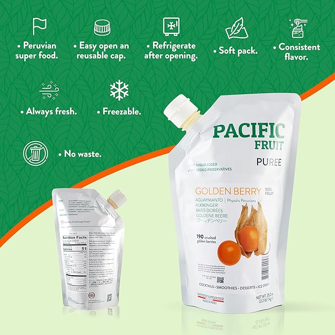 PACIFIC FRUIT - Goldenberry Juice - Physalis juice - Golden Berries Puree - 100% REAL GOLDENBERRY READY TO USE FOR YOUR BEVERAGES! - 100% FRUIT