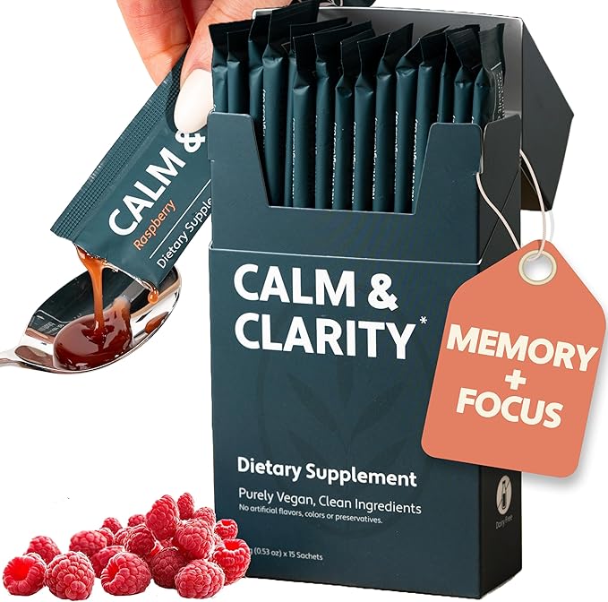 ELVD Calm &amp Clarity Daily Brain Supplements for Memory and Focus &amp Mental Clarity – No-Pill Fast-Acting Liquid Gel with Ashwagandha L-Theanine &amp Taurine – Vegan Gluten-free Non-Drowsy