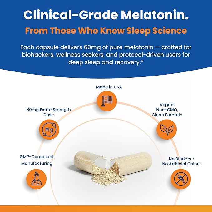 60mg Extra Strength Melatonin MAX - High Dosage Melatonin Vegan Non-GMO Gluten-Free (120 Capsules 2-Pack)