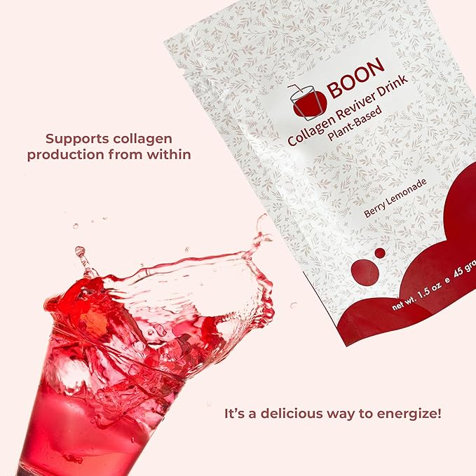 Boon Collagen Reviver Drink – Plant-Based Collagen Booster Supplement for Beautiful &amp Radiant Skin – Organic Vegan Collagen Powder – Berry Lemonade Flavor 15 Servings