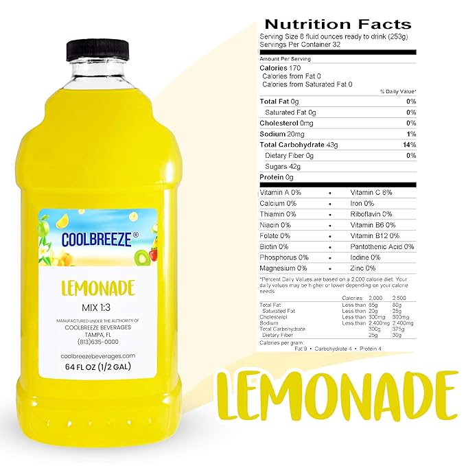 Coolbreeze® Beverages Ready to Use Premium Frozen Slush Drink Mix - Lemonade - One Case (Six 1/2 Gal Bottles)