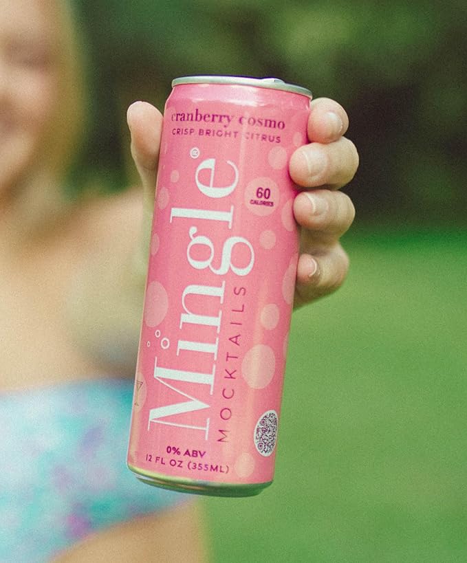 Mingle Mocktails Cranberry Cosmo Non Alcoholic Drinks Alcohol Alternative Pre-Mixed Drinks Made with Real Juice Canned Mocktails or Cocktail Drink Mixer Gluten Free Vegan 24 Pack 12 fl oz Cans