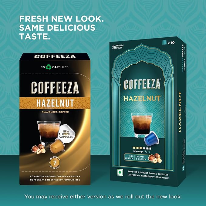 Coffeeza Espresso Coffee Pods Hazelnut Compatible with Nespresso Original Line Espresso Machines Medium Roast Intensity – 7 Arabica Aluminium Coffee Capsules 3 Pack - 30 Single Serve Pods