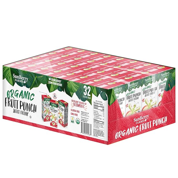 Sunberry Farms Organic Fruit Punch Juice Drink – 32 Pack (6.75 fl oz Each) | USDA Organic | No Sugar Added | Gluten-Free | GMO-Free | Preservative Free | Excellent Source of Vitamin C