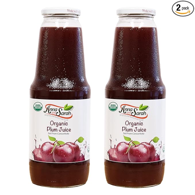 Anna and Sarah 33.8 Oz Organic Tart Plum Juice - Glass Bottle (2 Pack) No Sugar Added No Artificial Colors No Preservatives No Flavors AddedNOT from Concentrate