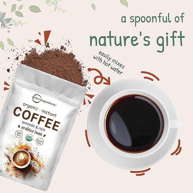 Organic Instant Coffee 1lb Powder | Premium Arabica Coffee Beans Source | Medium to Dark Roast | Natural Fresh Flavor | Smooth &amp Rich | Non-GMO Gluten Free