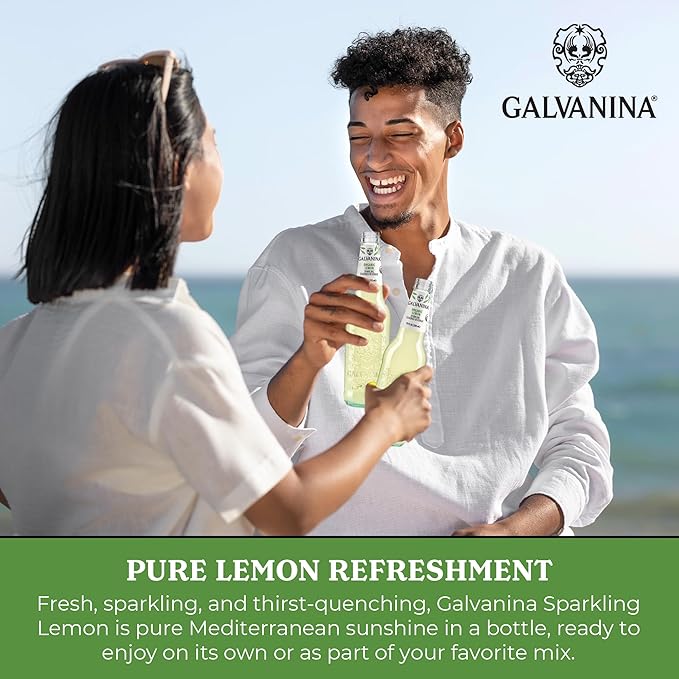 Galvanina Lemon – Premium Organic Italian Sparkling Soda 12 fl oz (12 Glass Bottles) | Crafted with Sicilian Lemons for a Zesty Refreshing Drink.