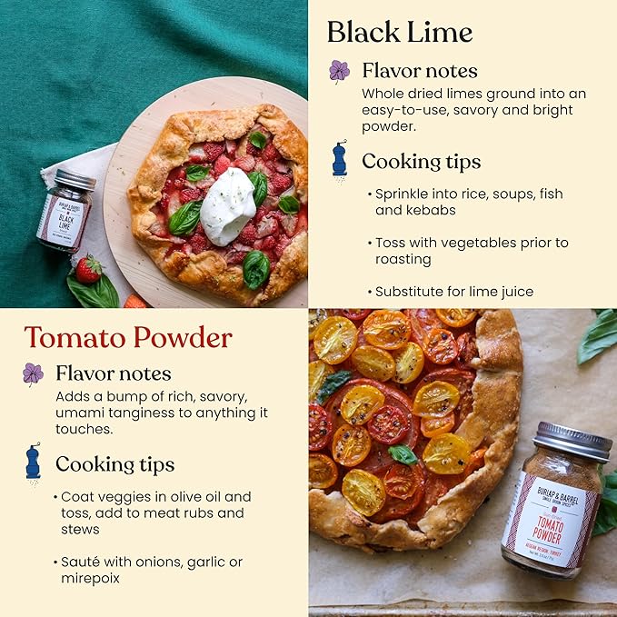 Burlap &amp Barrel Taco Seasoning Single Origin Spice Set - Wild Mountain Cumin Sun-Dried Tomato Ground Black Lime - As seen on Shark Tank - 3 Full Size in a Gift Box