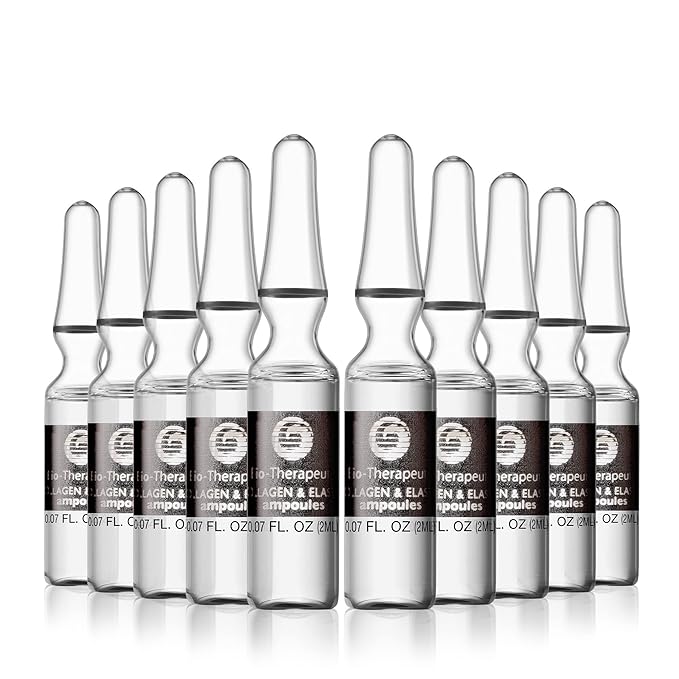 Bio-Therapeutic Collagen &amp Elastin Ampoules Concentrated Facial Serum Hydrates and Firms All Skin Types with Gentle and Restorative Water Based Formula - 10 Glass Vials