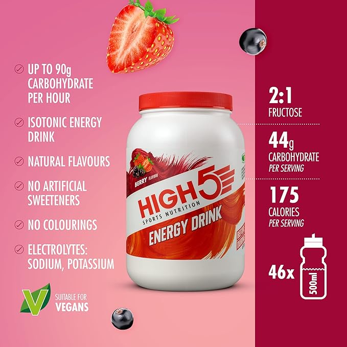 HIGH5 Energy Hydration Drink Refreshing Mix of Carbohydrates and Electrolytes (Berry 2.2kg)