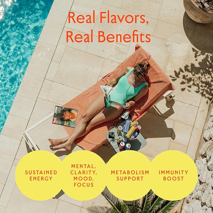 Journée Wellness Energy Drink Natural Caffeine Lion’s Mane L-Theanine 125 mg Caffeine Real Fruit Juice All Natural 0 Added Sugar Cognition Immunity - Variety Pack - Pack of 6