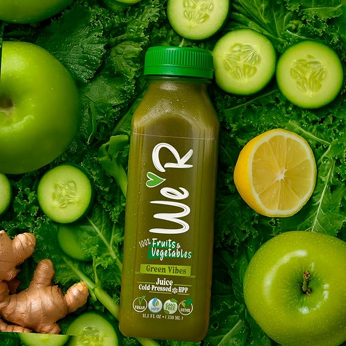 WE’R Green Vibes – 100% Fruit &amp Veggie Juice – Cold-Pressed &amp HPP – 10 Pack – 11.2 fl oz Each (330 ml) – Nothing Added! Vegan GMO-Free Not From Concentrate