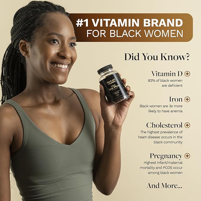 Black Girl Vitamins - Irish Sea Moss Gummies - SeaMoss + Bladderwrack &amp Burdock - 92 Minerals for Thyroid Metabolism and Immunity - Vegan Gluten-Free Halal (Mixed Berry 30 Day Supply)