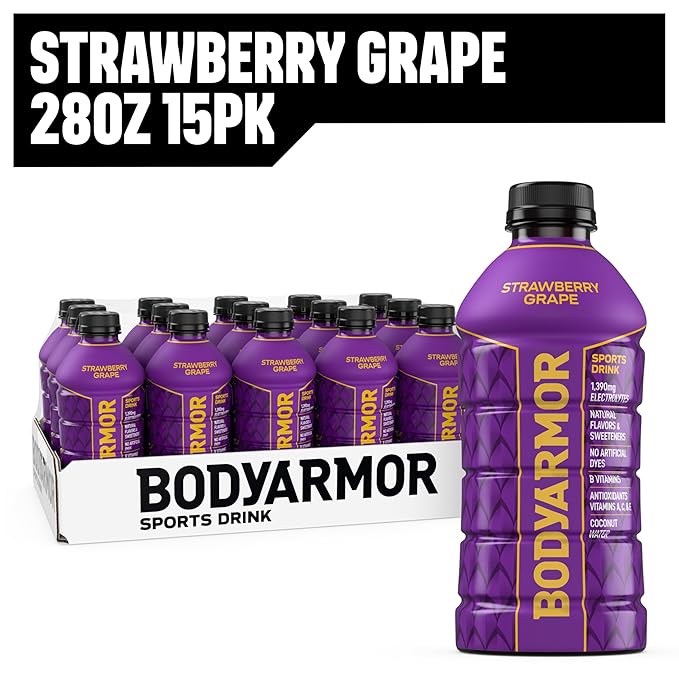 BODYARMOR Sports Drink Strawberry Grape Electrolyte Drink Hydration 28 Fl Oz Bottles (15 Pack) Flavored Coconut Water with B Vitamins &amp Antioxidants