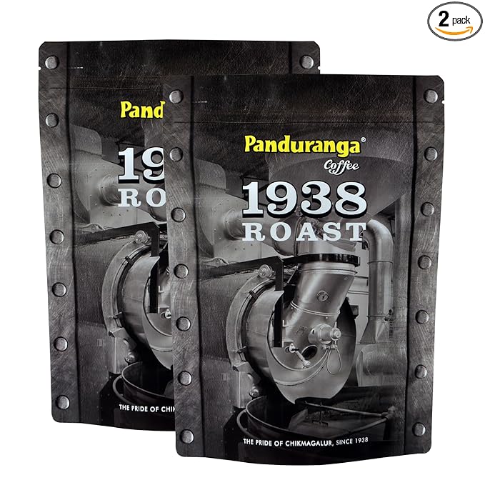 Panduranga Coffee 1938 Roast - Premium South Indian Filter Coffee Celebrating 80+ Years of Legacy Authentic Chikmagalur Blend Artfully Roasted for Rich Aroma &amp Flavor 500g (Pack of 2)