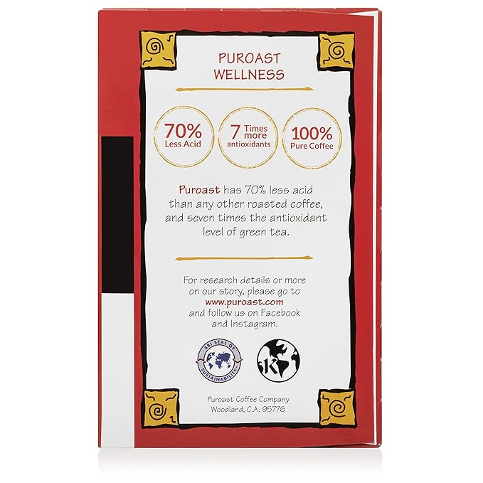 Puroast Low Acid Coffee Single-Serve Pods French Roast Certified Low Acid Coffee - pH above 5.5 Dark Roast Original (24 Count)- Gut Health Higher Antioxidant Roasted with Clean Energy - Compati