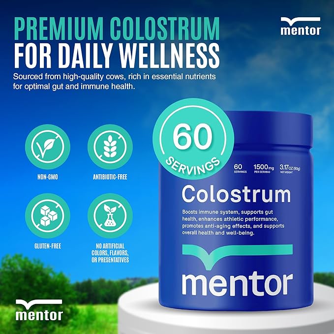 Mentor Colostrum Powder Supplement for Humans - Organic Bovine Colostrum Supplement for Gut Health Hair Growth Beauty and Immune Support - Colostrum Protein