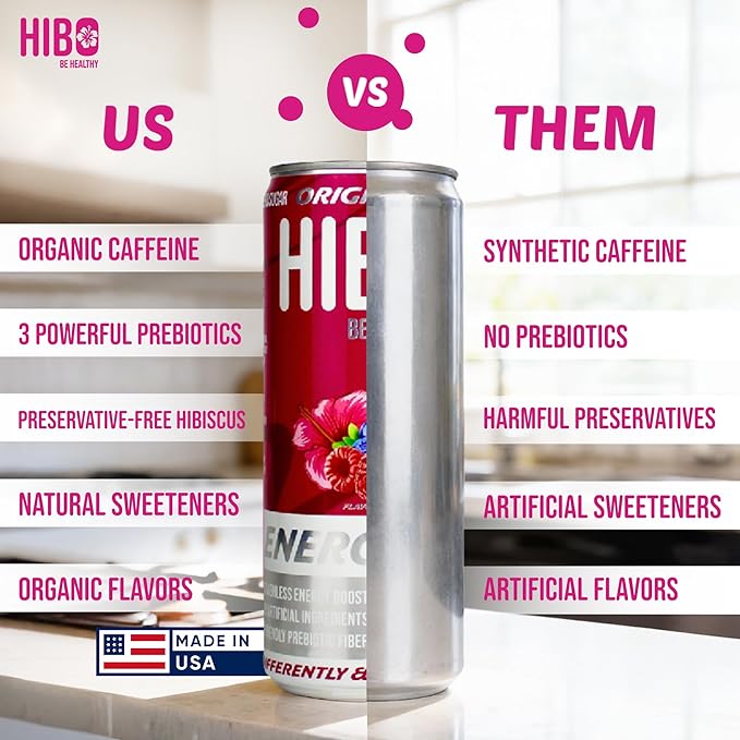 HIBO Healthy Energy Drinks Sugar Free – Gluten-Free &amp Gut-Friendly Prebiotic Fiber w/ 140mg Caffeine &amp 60mg Green Coffee Extract Electrolytes – Supports Immunity &amp Focus - Pack of 12 Ora