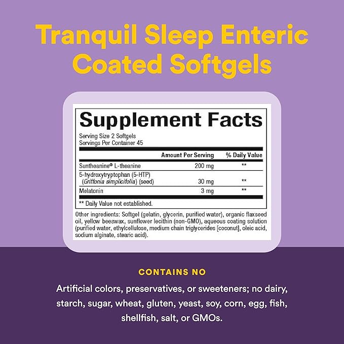 Stress-Relax Tranquil Sleep by Natural Factors Sleep Aid with Suntheanine L-Theanine 5-HTP Melatonin 90 Softgels