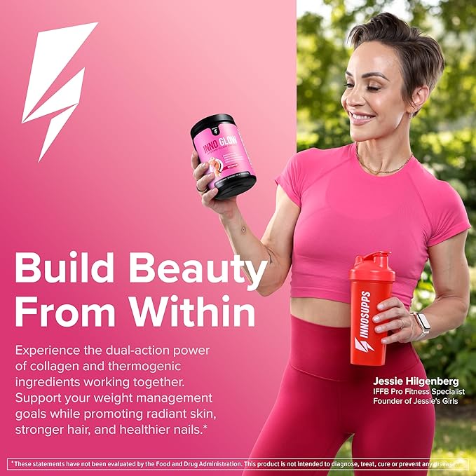 InnoSupps InnoGlow Multi Collagen Peptides Powder for Weight Loss - Thermogenic Fat Burner and Anti Aging Collagen Powder for Women - Hair Skin Nails Joint Support - 20 Servings (Watermelon)