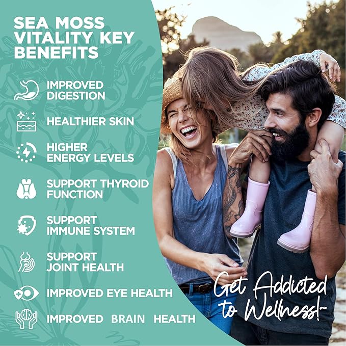 Organic Irish Sea Moss with Bladderwrack Burdock Root &amp Black Pepper Extract 150 Capsules Thyroid Support Natural Iodine Source Promotes Immune System Cell Food Alkaline Supplement