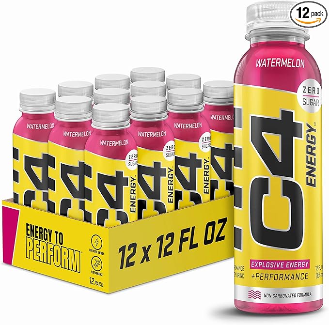 Cellucor C4 Energy Non-Carbonated Zero Sugar Energy Drink Pre Workout Drink + Beta Alanine Watermelon 12 Fl Oz (Pack of 12)
