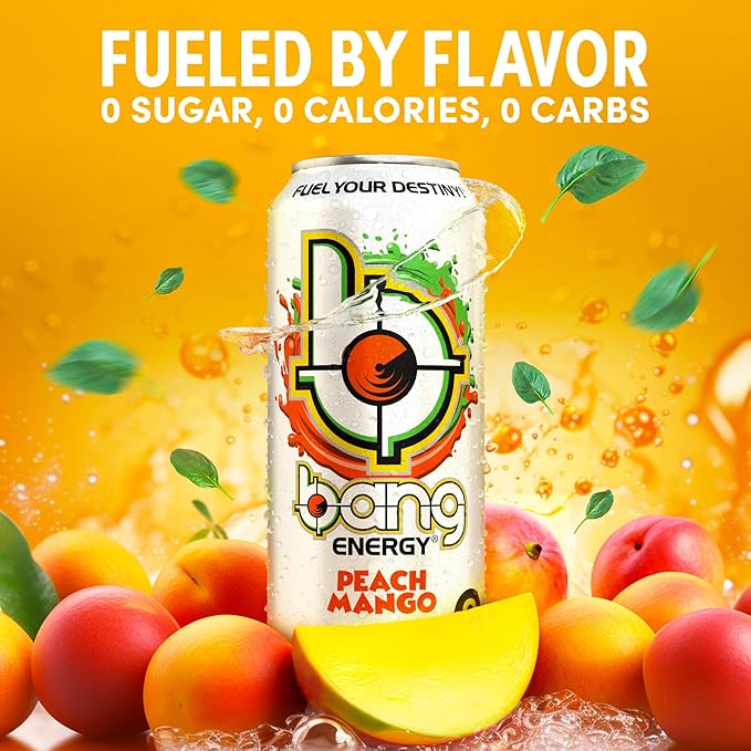 Bang Energy Peach Mango Sugar-Free Energy Drink 16-Ounce | Pack of 12