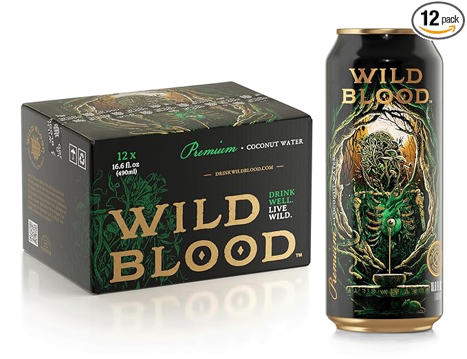 Wild Blood: Premium Coconut Water - Natural Electrolyte and Energy Drink | 16.6 fl oz (Pack of 12)