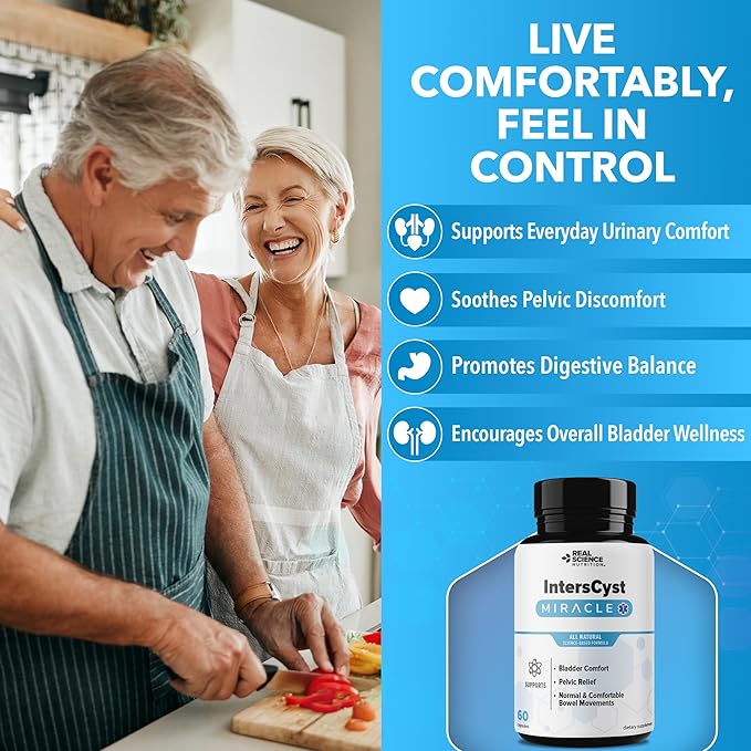 Real Science IntersCyst Miracle – All Natural Supplement for Interstitial Cystitis Relief and Constipation with Vitamins C D B12 &amp K + Nitric Oxide Support – Bladder &amp Kidney Health Support