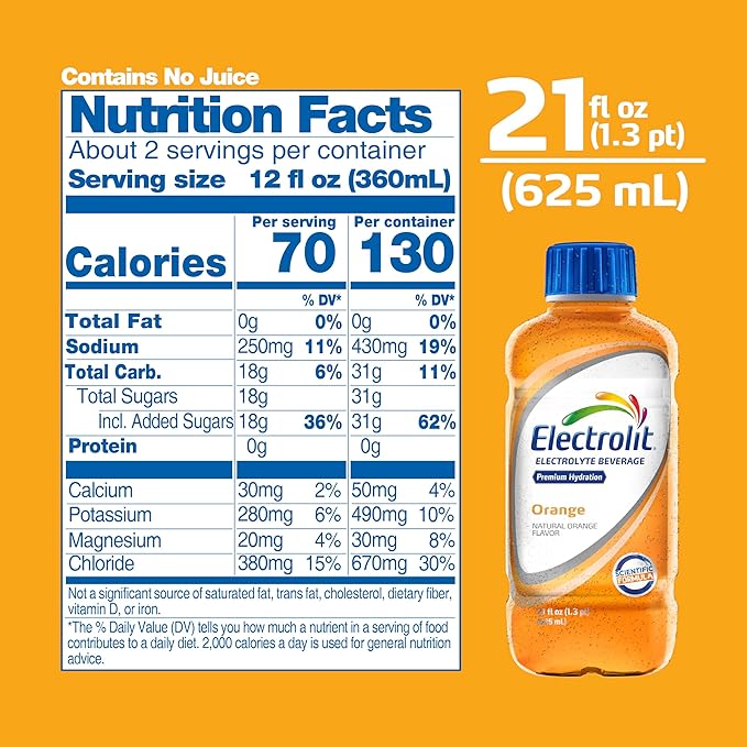 Electrolit Electrolyte Beverage Orange 21 Fl Oz bottle (Pack of 12)