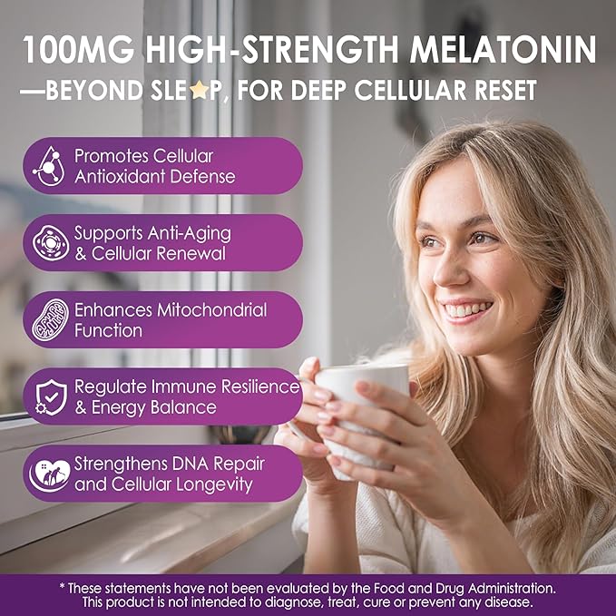 Melatonin 100mg for Antioxidant &amp Cognitive Health Ultra High Dose Melatonin with CoQ10 Turmeric Trans-Resveratrol Vitamin B12 C E for Brain Anti-Aging Cellular Repair and Energy 75 Softgels