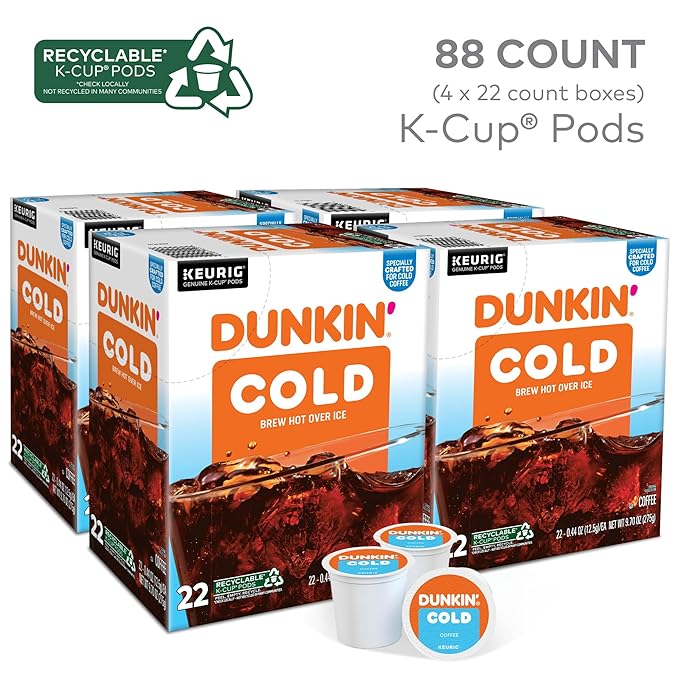 Dunkin' Brew Over Ice Keurig Single Serve K-Cup Pods 4.14 Oz 22 Pods Per Pack Case Of 4 Packs