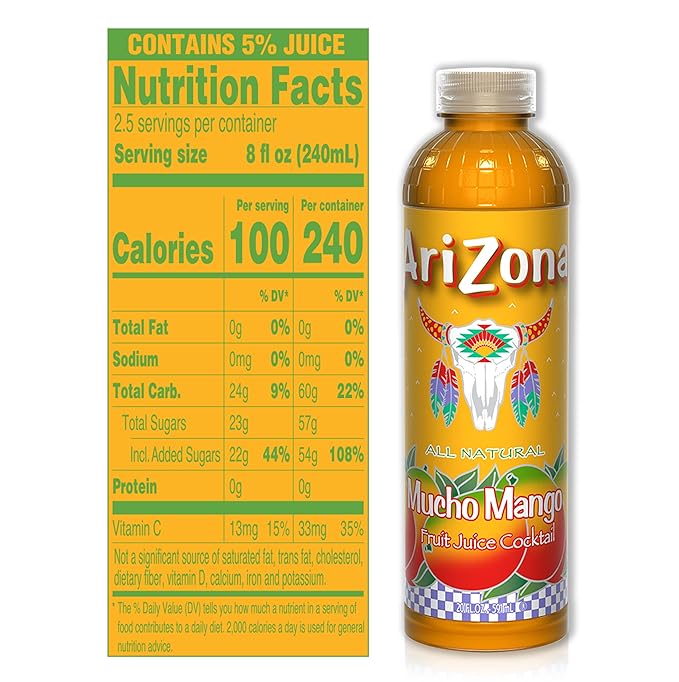 AriZona Mucho Mango Fruit Juice Cocktail 20 Fl Oz (Pack of 12)