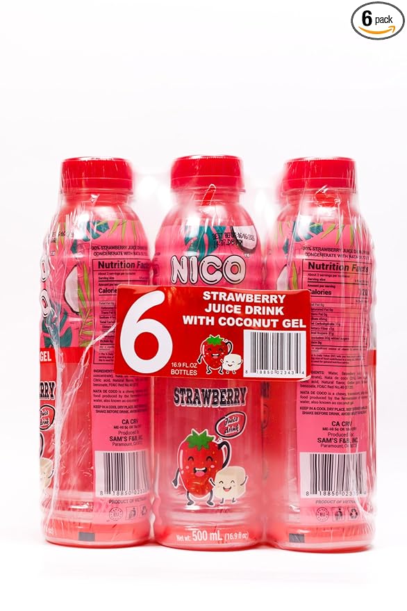 Niconico juice drink with nata de coco 30% fruit juice (16.9 floz 6 Pack) (6 Strawberry)