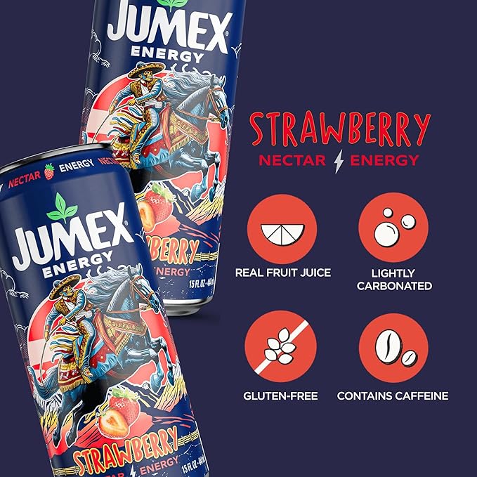 Jumex Strawberry Nectar Energy Drink 150 mg of Caffeine Real Fruit Juice 15 fl oz (Pack of 12)