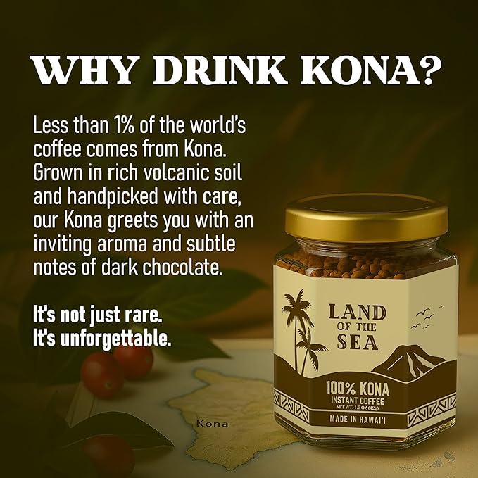 KONA COFFEE 100% - Premium Freeze Dried Instant Coffee - Low Acid Coffee - Medium Roast Arabica Hawaiian Coffee 1.5oz (3 Packs | 66 Servings)