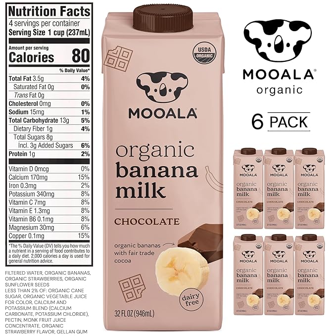 Mooala – Organic Chocolate Bananamilk 32 fl oz (Pack of 6) – Shelf-Stable Non-Dairy Nut-Free Gluten-Free Plant-Based Beverage