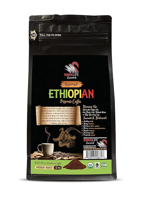 100% ethiopian coffee ground - ETHIOPIAN GROUND ORGANIC COFFEE fair trade 100% pure arabica medium roast high acidity - coffee from ethiopia 2 Bags (24 Oz)