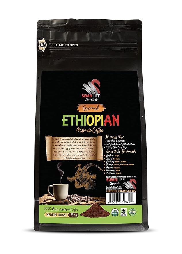 ground coffee medium roast - ETHIOPIAN GROUND ORGANIC COFFEE fair trade 100% pure arabica medium roast high acidity - coffee ethiopian ground 2 Bags (24 Oz)