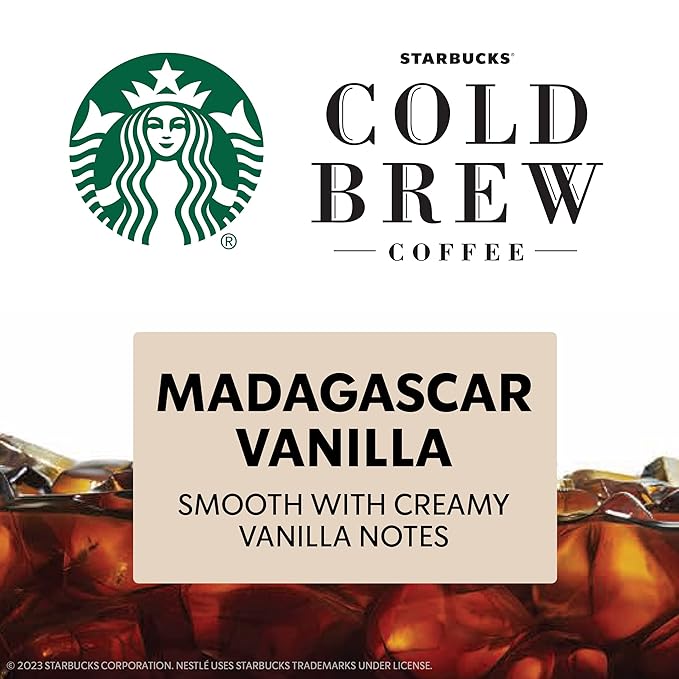 Starbucks Cold Brew Coffee Concentrate Signature Black and Naturally Flavored Madagascar Vanilla Multi-Serve 2 Bottles (32 Fl Oz Each) (Pack of 2)