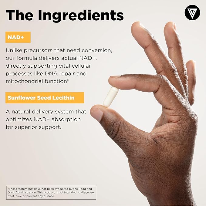 Vital Vitamins NAD Supplement - NAD+ (Nicotinamide Adenine Dinucleotide) for Men &amp Women - Made with Liposomal Delivery - Cellular Anti-Aging Support Energy Focus - 30-Day Supply